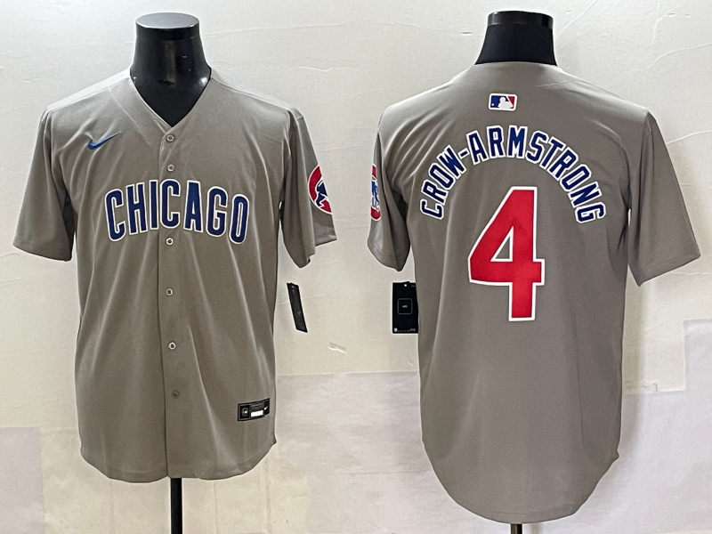 Men 2025 Chicago Cubs #4 Crow Armstrong greu Nike MLB Jersey style 8